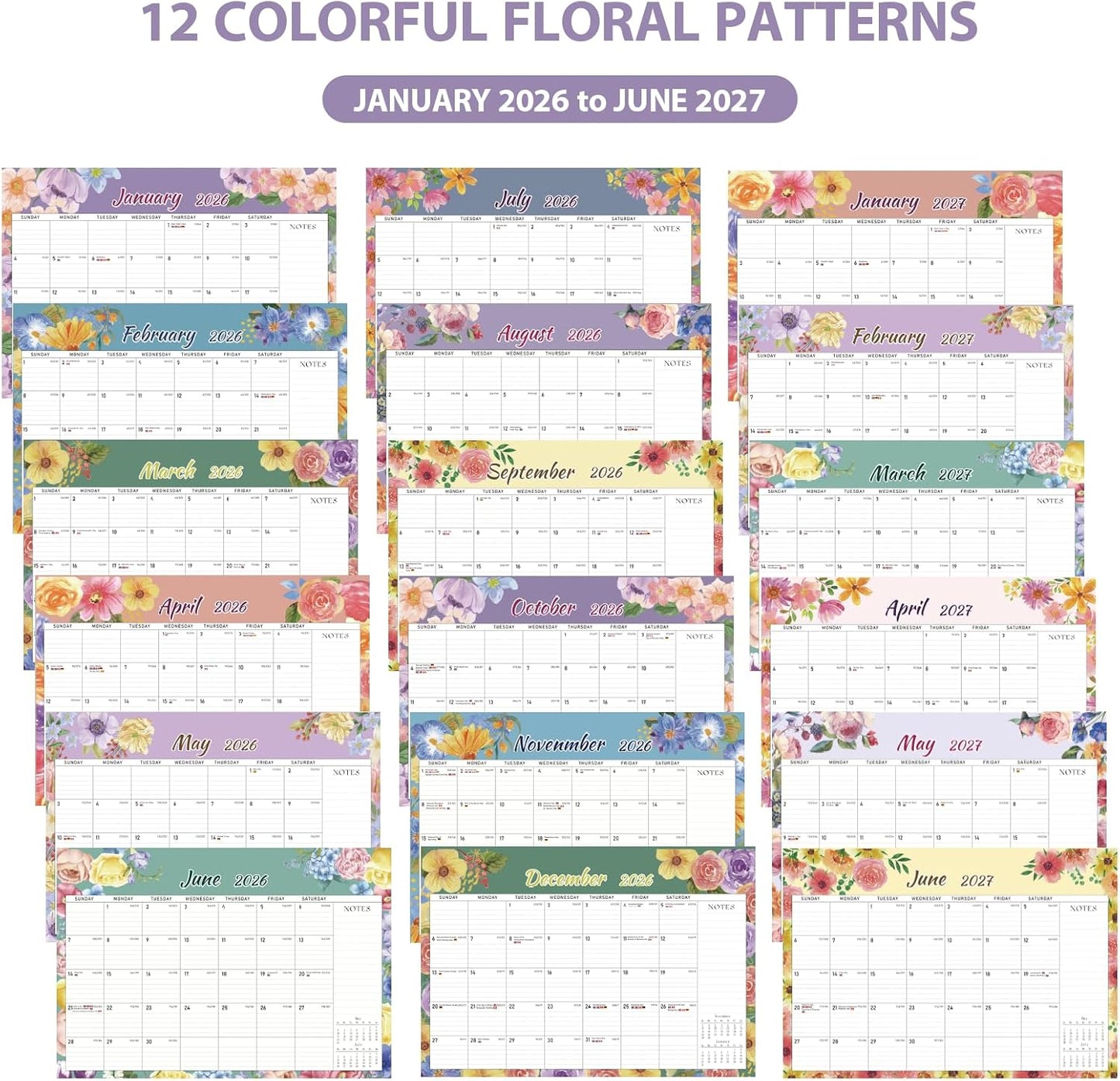 2026 Desk Calendar, Large Desktop/Wall Monthly Calendar 17'' x 12'' School Year Desk Planner for Teacher Family School Office Supplies (Flower-B, 17"x12"(Jan 2026-Jun 2027))