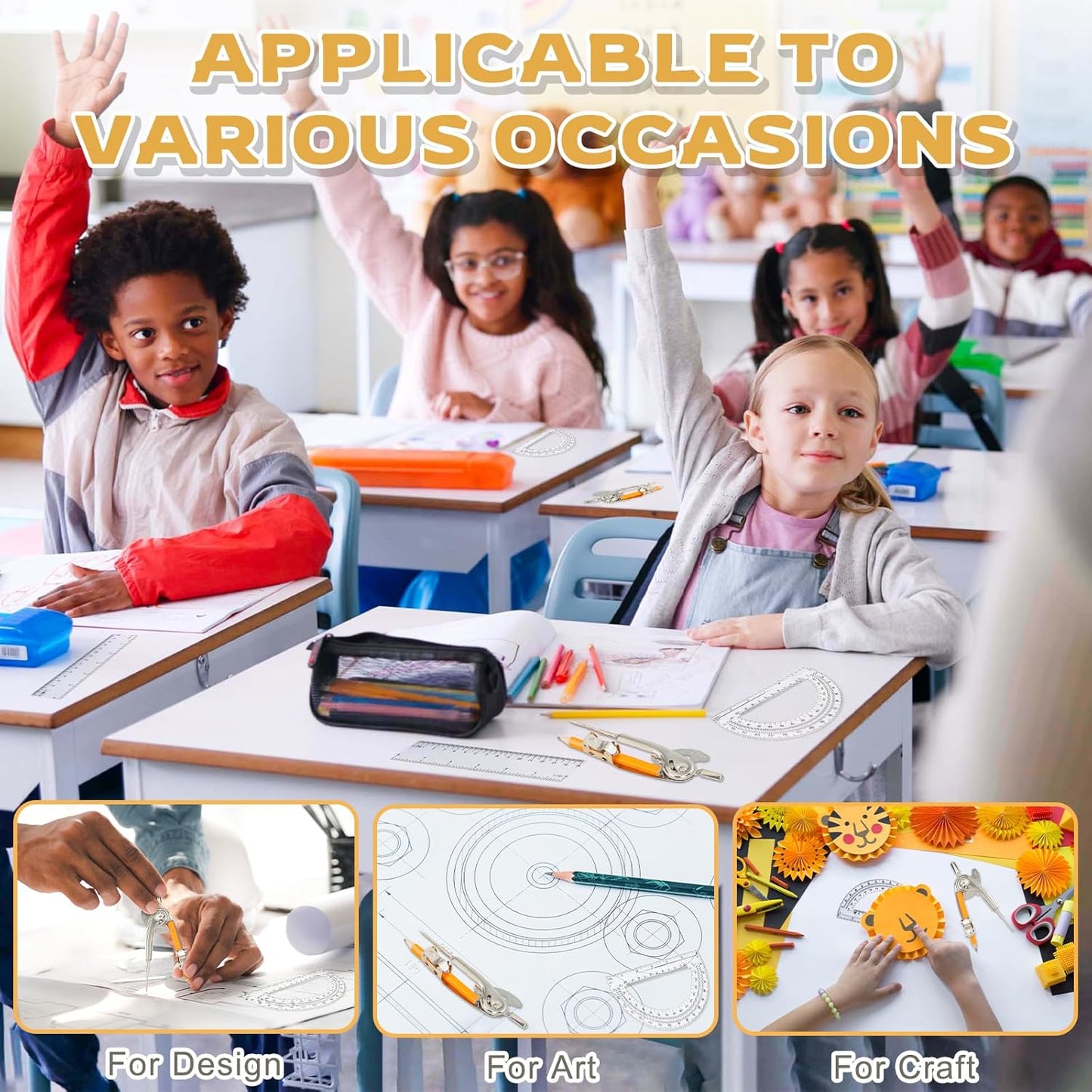 40 Pieces Geometry Math Set Compass for Geometry Math Compass and Protractor Set Include Metal Compass with Pencil Plastic Ruler and Protractor for Student School Office Woodworking Drawing Tools