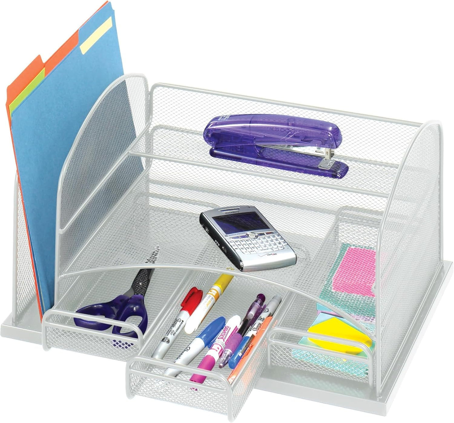 Safco Onyx Mesh Desktop Organizer, Use in Home, Office, Classroom with 3 Drawers, Silver16" x 11.4" x 8"