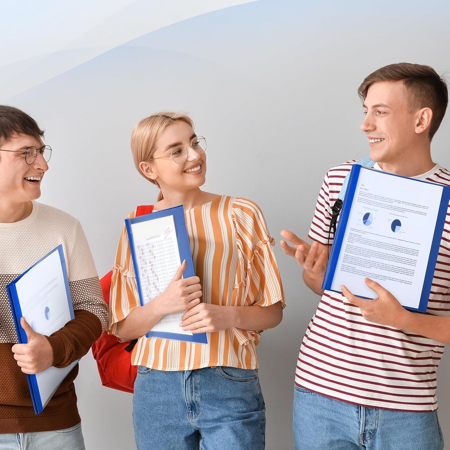 Patelai 48 Pcs Plastic Folders with 2 Pockets and 3 Prongs Home Folders with Card Slot Letter Size Heavy Duty Report Covers for Back to School(Blue,Simple Style)