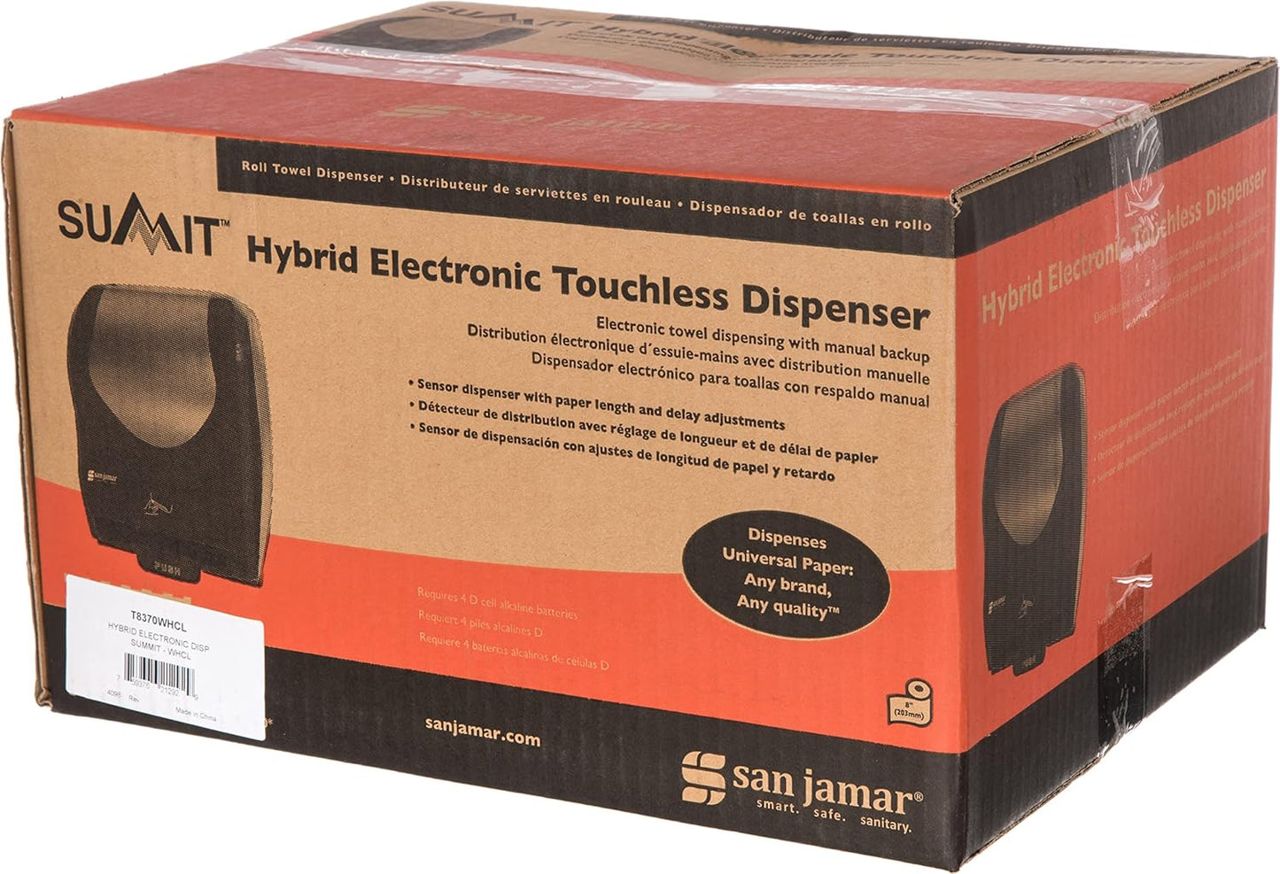 San Jamar Summit Paper Towel Dispenser Hybrid Dispenser for Bathroom, Kitchens, and Restaurants, Plastic, 10.25 x 16.75 x 13.25 Inches, White