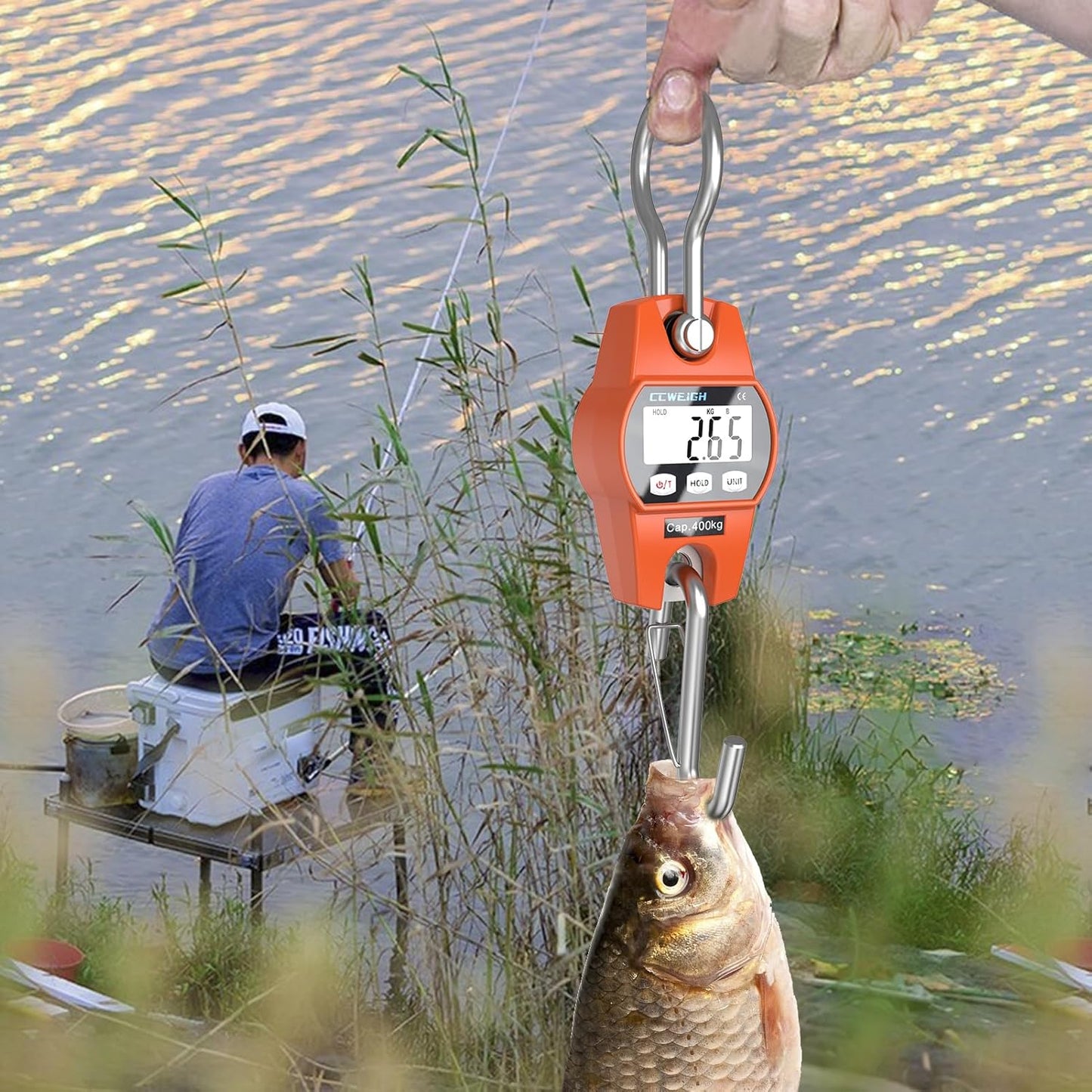 Hanging Scale Handheld 880lb/400kg Crane Scale Luggage Scale,with ABS Plastic case & Big LCD Display, Portable Digital Mini Crane Scale Fishing Scale,for Gym,Hunting,Travelling,Farming(Orange)