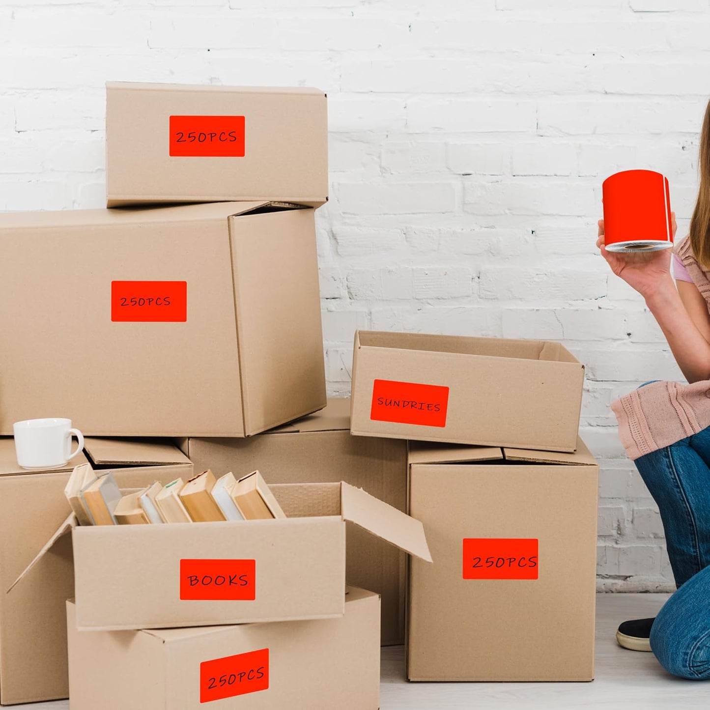 3 x 5 Inch 250Pcs Rectangle Color Coding Stickers,Strong Adhesion Easy to Write Label for Moving,Box Organization,Inventory,Business,Fluorescent Red