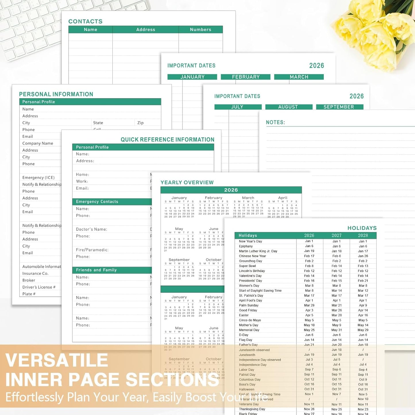 GuassLee Planner 2026 Daily Weekly and Monthly - Large A4 Planner from January 2026-December 2026, 8.8"x11.4" Aesthetic Teacher Student Agenda Book with Back Pocket, Stickers, Coated Tabs, A4 Size
