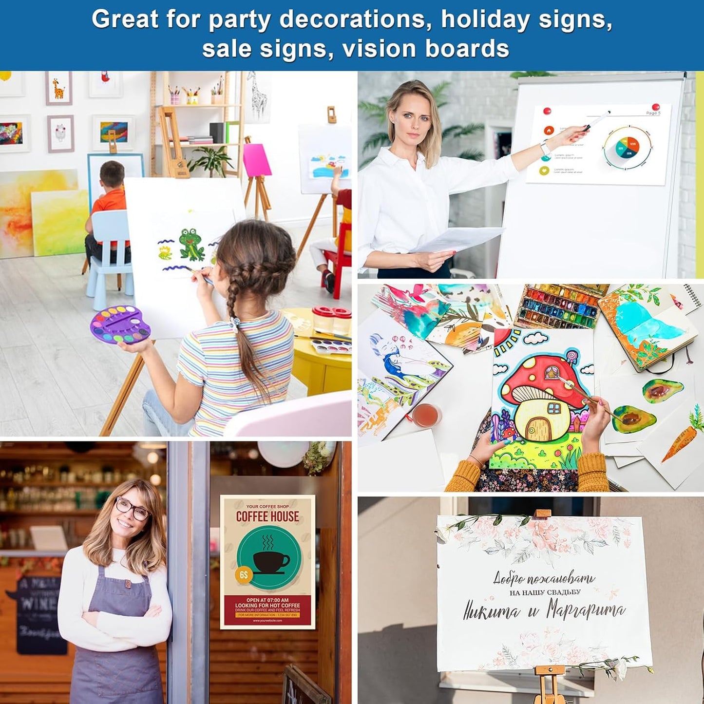 100 Pcs 12" x 18" Poster Board White Poster Board Paper Bulk 250 GSM Thickness Vision Boards Smart PosterBoard for Drawing School Arts Craft Projects Presentations Scrapbooking Blank Graphic Display