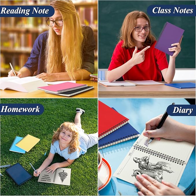 12 Pack Small Spiral Notebook A5 Lined College Ruled Spiral Journal Notebook 5.5 x 8.3 Inch Kraft Cover, 120 Pages for Work Students Office Business(Colorful)