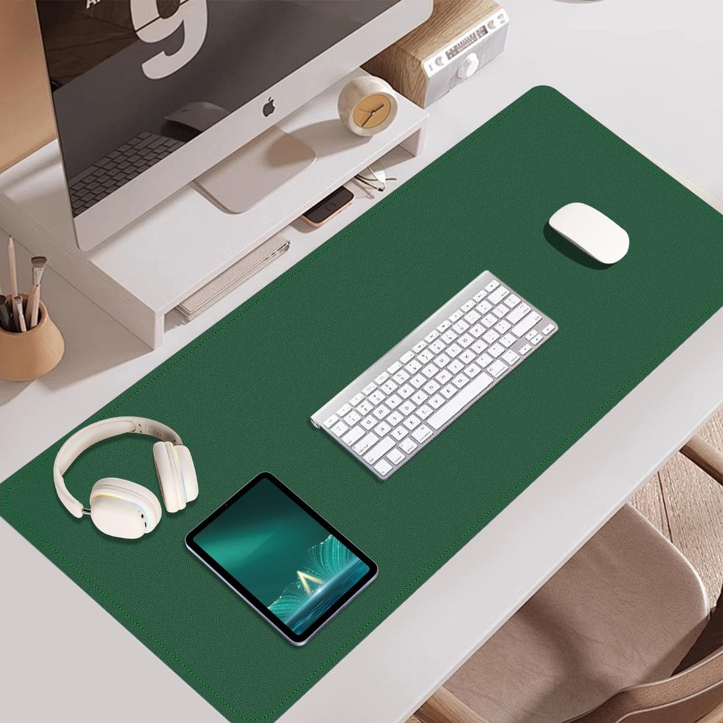 Large Desk Pad, 47.2'' x 23.6'', Office Desk Mat, Computer Mat for Desk, Leather Desk Pad Protector, Sewing Desk Blotter, Desktop Writing Pad for Office/Home/Decor Dark Green