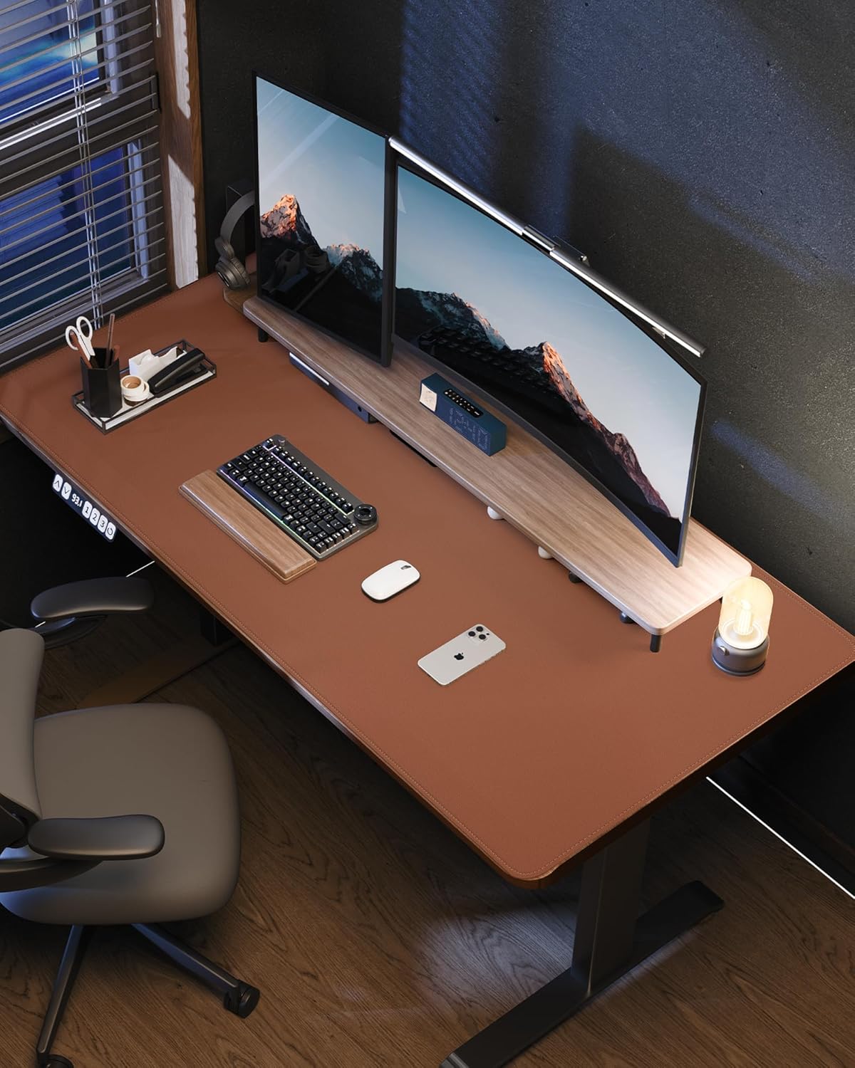 Large Desk Mat55 x24 - Premium Non-Slip Desk Pad, Waterproof and Scratch-Resistant Office Desk Protector, Large Desk pad Workspace Mat for Home and Office(Brown)