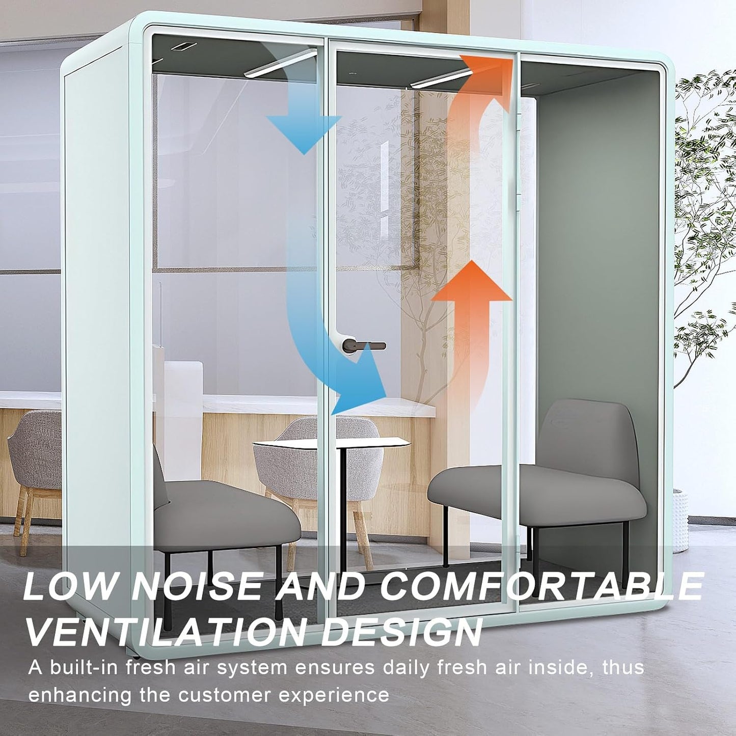 Office Sound Booth with Audio Privacy - Portable Soundproof Pod with Stylish Light Blue Frame,Soundproof Room with Light,Ventilation,Socket for Conversation,Reception Room