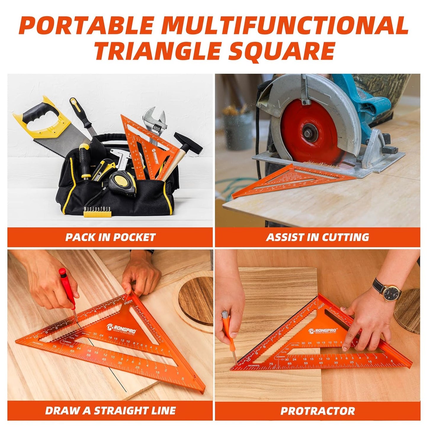 12 Inch Rafter Square, Carpenter Measuring Layout Tool, Aluminum Alloy Triangle Ruler Protractor for Woodworking and Carpentry - Imperial