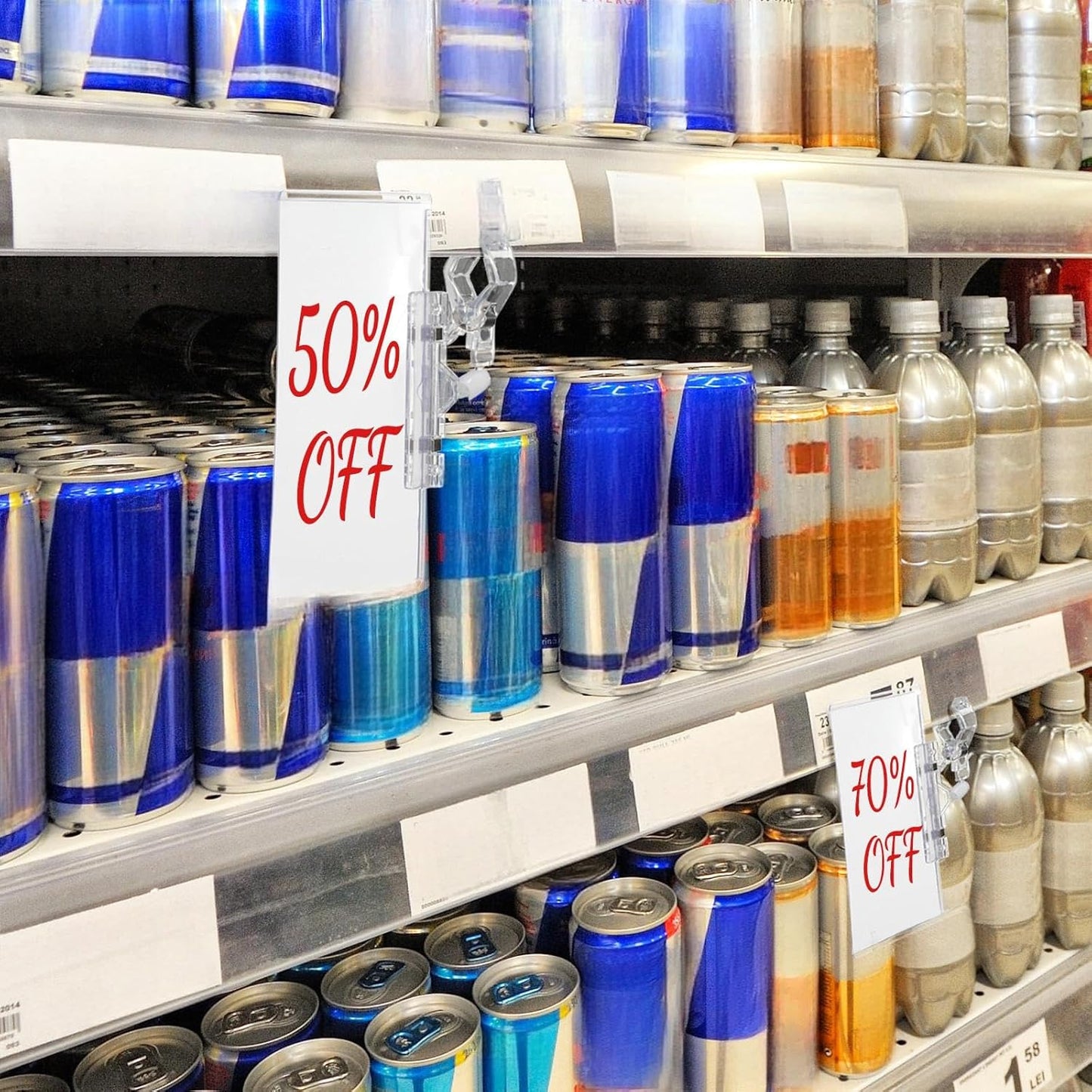 Epakh 20 Pieces Sign Clips Rotating Price Tag Clip Swivel Sign Holder for Handrails or Tubes with 20 Pieces Hard Card Sleeves PVC Card Protector for Shelves Store Supermarket(Thumb Clip Style)