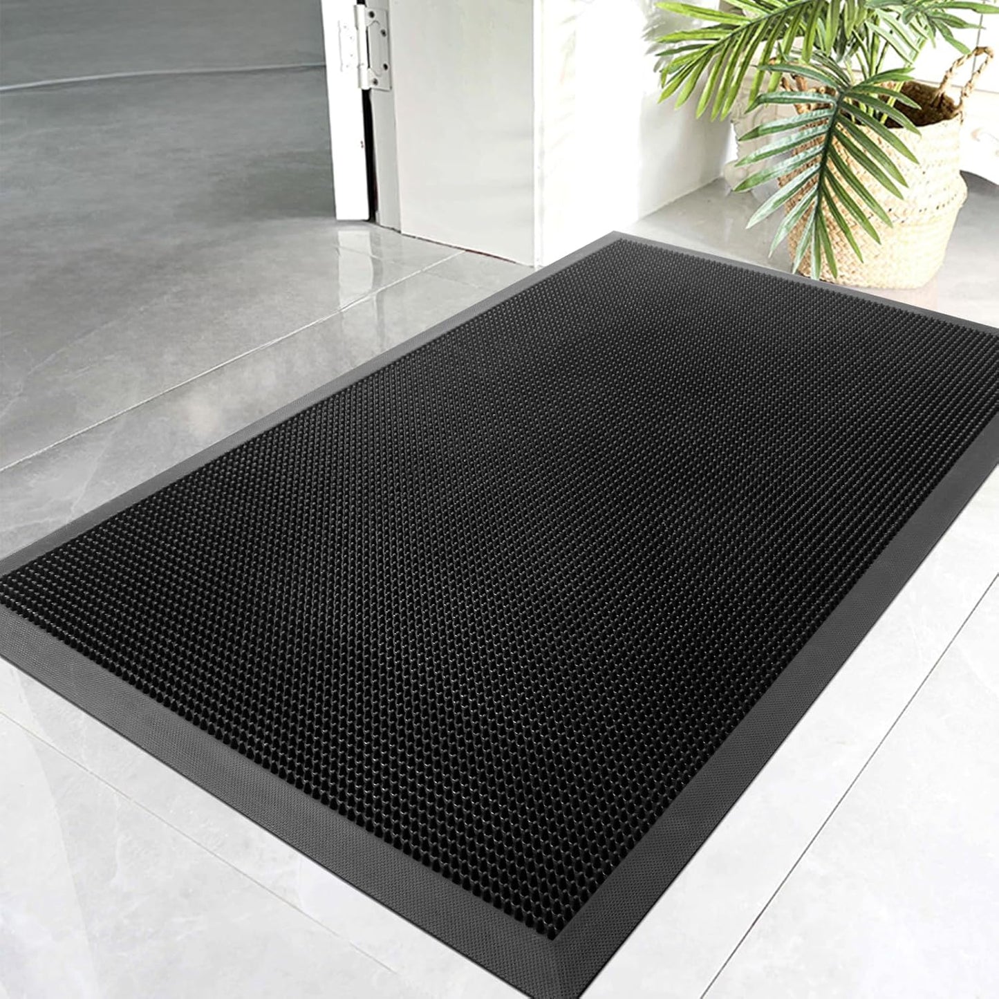 Kuyal Front Door Mat, 3'x4' Outdoor Entrance Mat, Winter Non-Slip Waterproof Outside Entrance Mats, Heavy Duty Durable Welcome, Non Slip Rubber Outdoor Mats for Entryway, Black