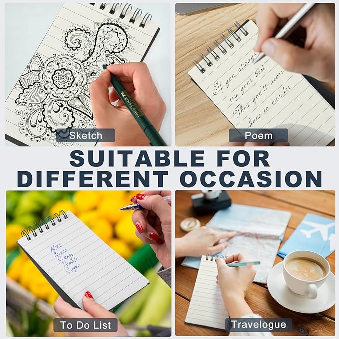 Tenceur 6 Pcs Pocket Notebook Bulk Small 3x5 Inch Spiral Notepads Mini Top Bound Notebook with Lined 120 Pages Ruled Memo Pads for Office College Nurse Essentials Back to School Gift (Black)