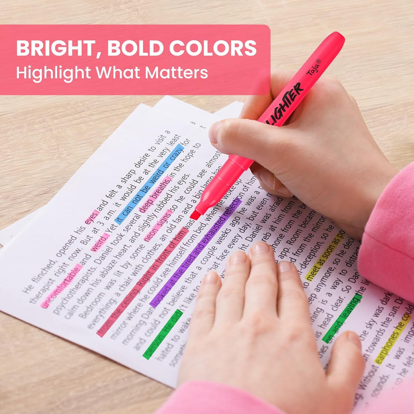 Taja 96 Pack Highlighters Bulk Assorted Bright Colors, 6 Colors Chisel Tip Highlighters Markers Set with No Bleed Ink, Perfect for School & Office Supplies