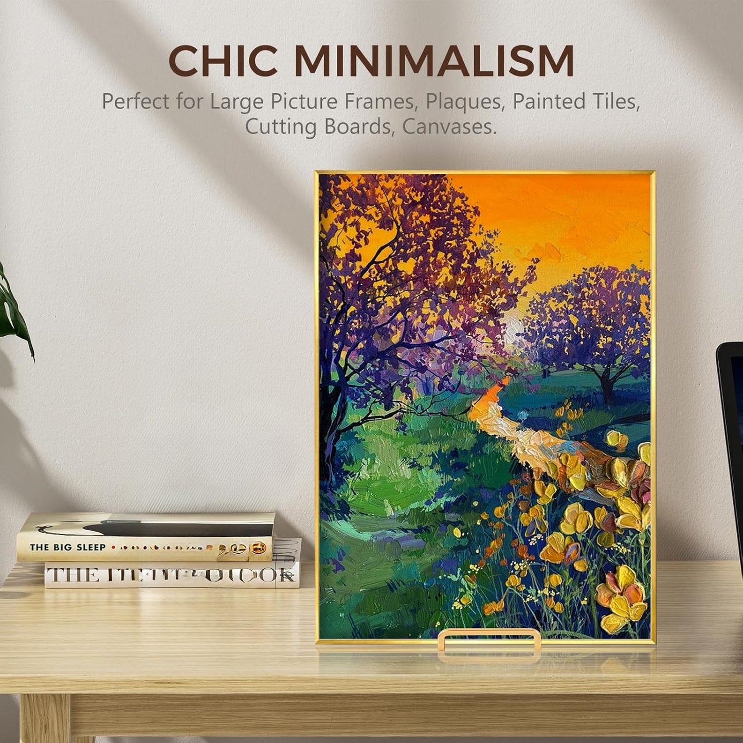 Large Plate Holder Display Stand - 10 inch Tall Plate Stands for Display - Metal Picture Frame Stand - Big Tabletop Easel Stand for Decorative Plates | Platter | Book | Plaque | Tile - 3 Pack - Gold