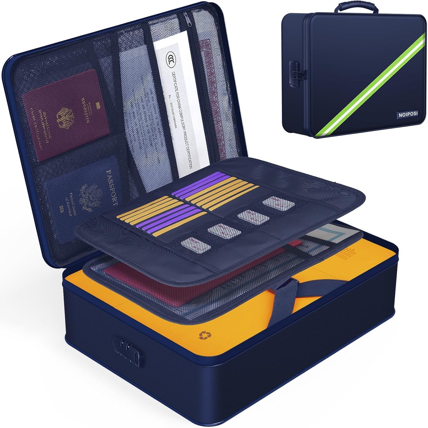 Document Organizer with 5200℉ Heat Insulated, 16.1"x11.4"x4.3" Waterproof and Fireproof Document Box with Lock, Home Strong Fireproof Safe Storage Box for Legal Size Documents and File,Blue