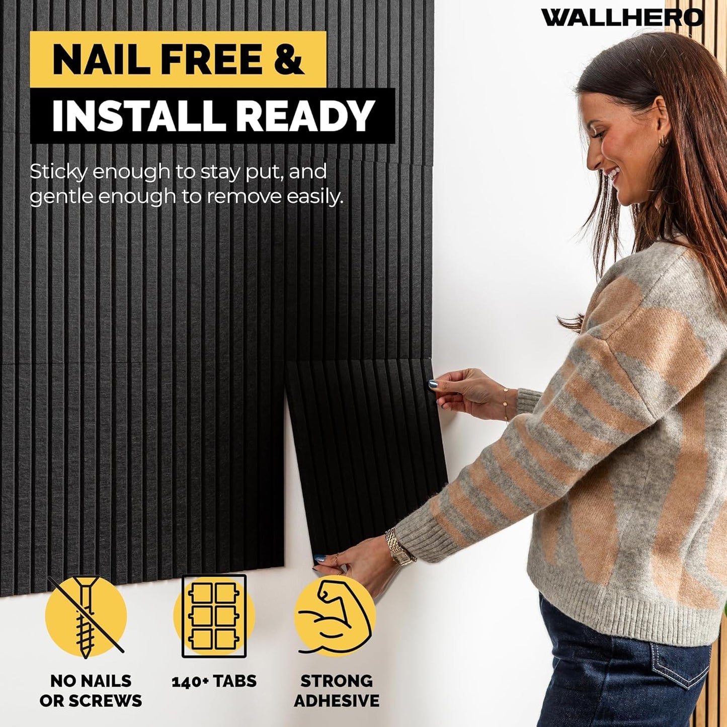 Large Bulletin Board, Tack Board, 59"x36" | 15 Pack | Wall Pin Board, Cork Board Alternative for Walls, Tablero de Corcho para Pared, Cord Board for Wall (Black Slats)