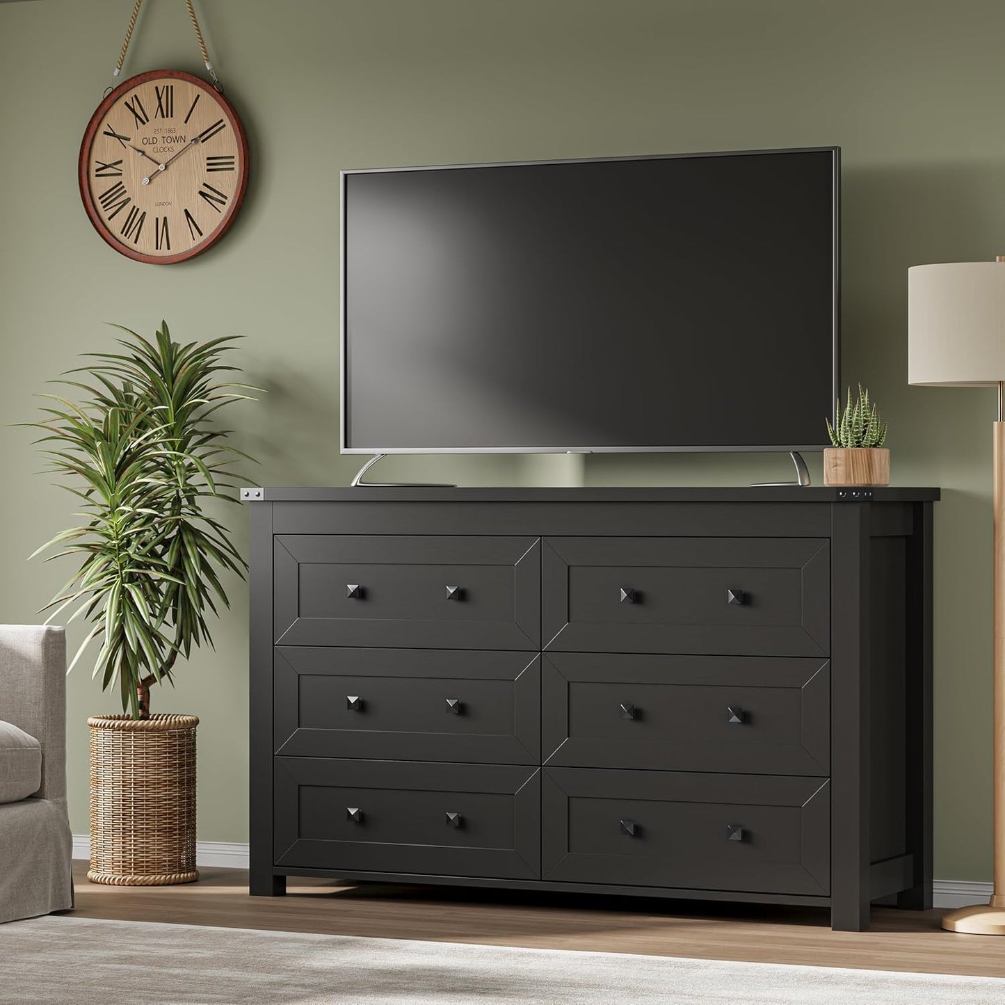 6-Drawer Dresser, Modern Wooden Storage Chest of Drawers, Dresser TV Stand, Wood Drawer Organizer with Metal Handles for Bedroom, Living Room, Hallway