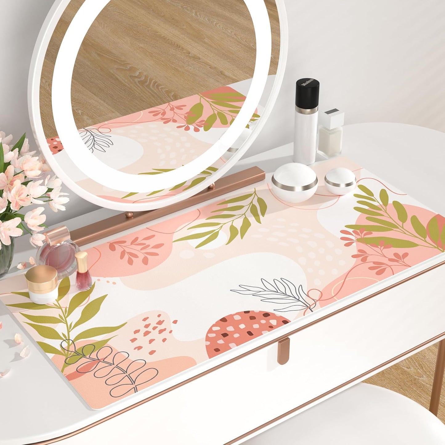 QIYI Large Mouse Pad, Cute Desk Mat for Desktop, Women Girls Minimalist Pink Office Desk Accessories, PU Leather Waterproof Gaming Mousepad, Tropical Leaves Desk Pad Computer Mat, 31.5" x 15.7"