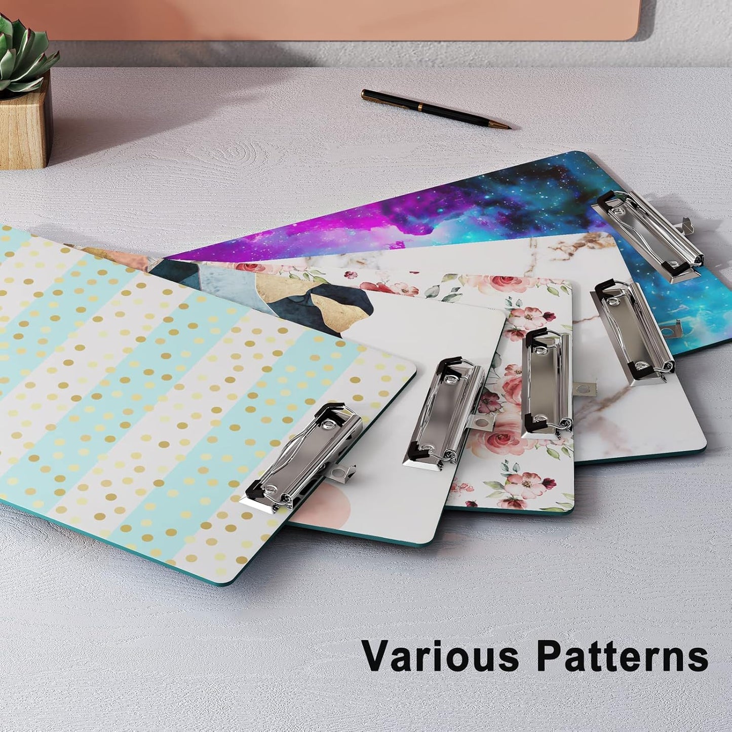 Cute Clipboard Wood Design Decorative A4 Letter Size Clipboards for Office, Standard Size 9" x 12.5" with Low Profile Metal Clip - Striped Spots