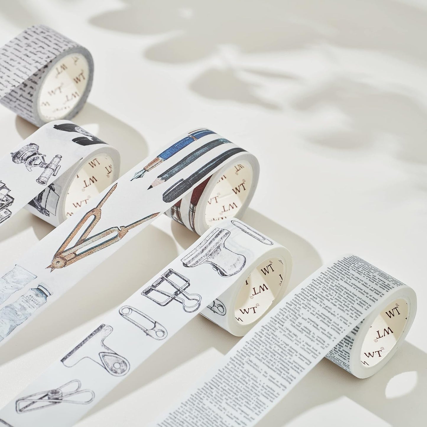 WT Happy Journaling Washi Tape Set, 5 Rolls, Original Designs, Vintage Decorative Masking Tape, Words Craft Tape, Bujo Planner Supplies, Adhesive Wrapping Tape, DIY Retro Paper Tape