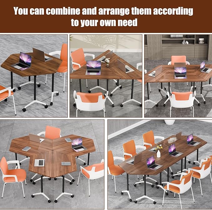 Conference Table, Folding Conference Desk Modern White, Seminar Table with Wheels, 2-10 People for Office, Meeting Break Room (4, 1915TXH, 47IN)