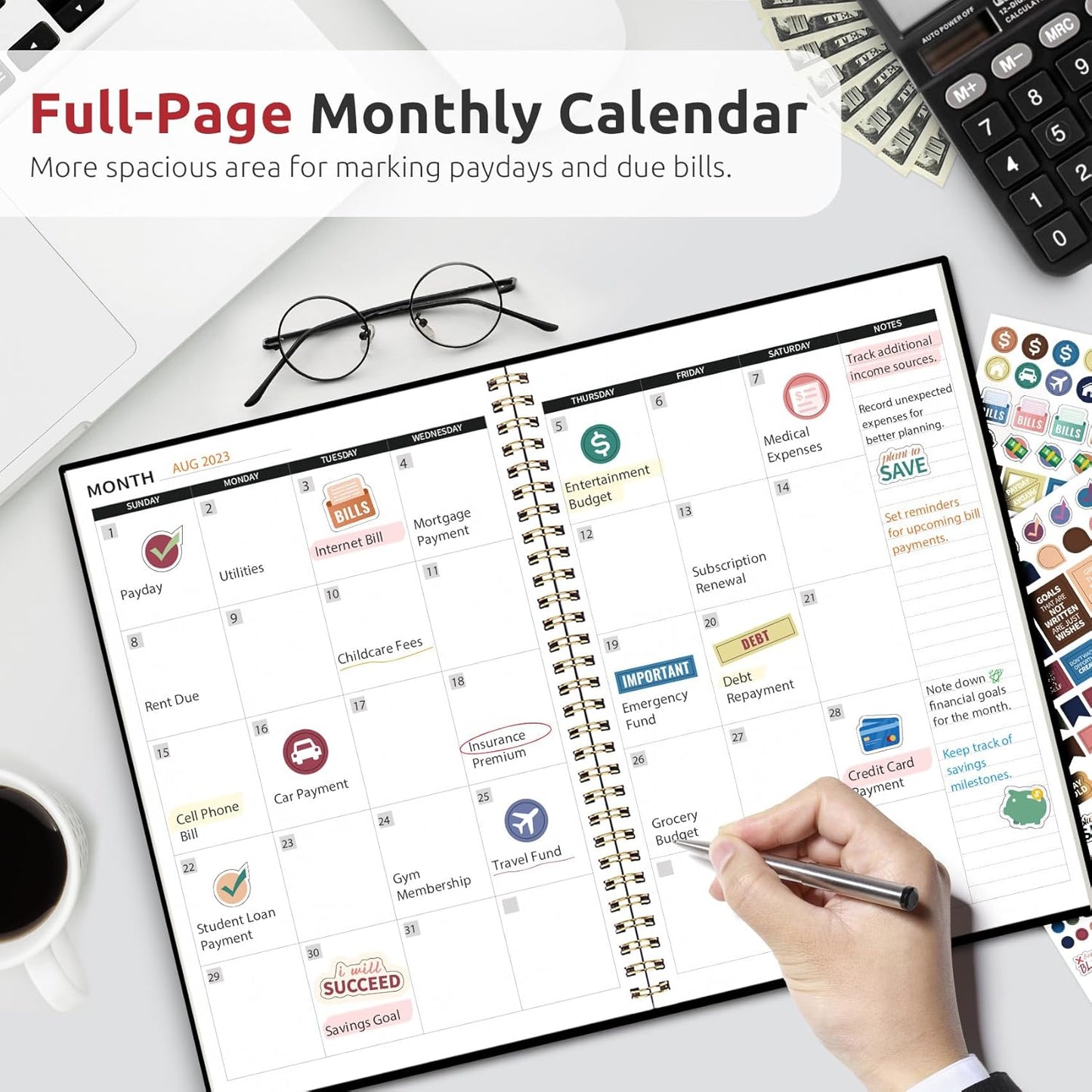 Aesthetic Budget Planner - Monthly Finance Planner with Expense Tracker, Undated Bill Organizer, Budget Notebook to Manage Your Finances, Account Budget Book with Colorful Pattern - Peony Bloom