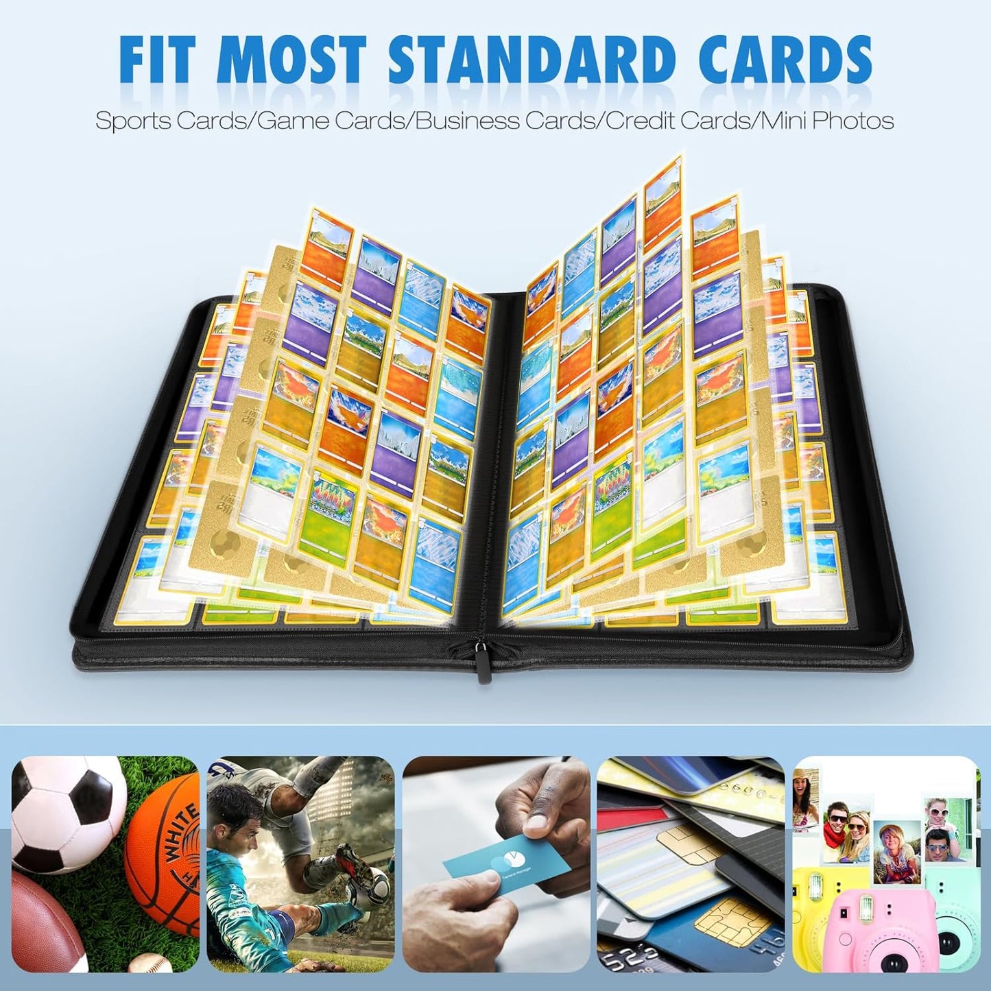 Card Binder, 1024 Pockets Trading Card Binder with Sleeves Card Organizer, 16 Pocket Sports Card Holder for Game Card, Baseball Football Basketball Cards (1024 Pockets)