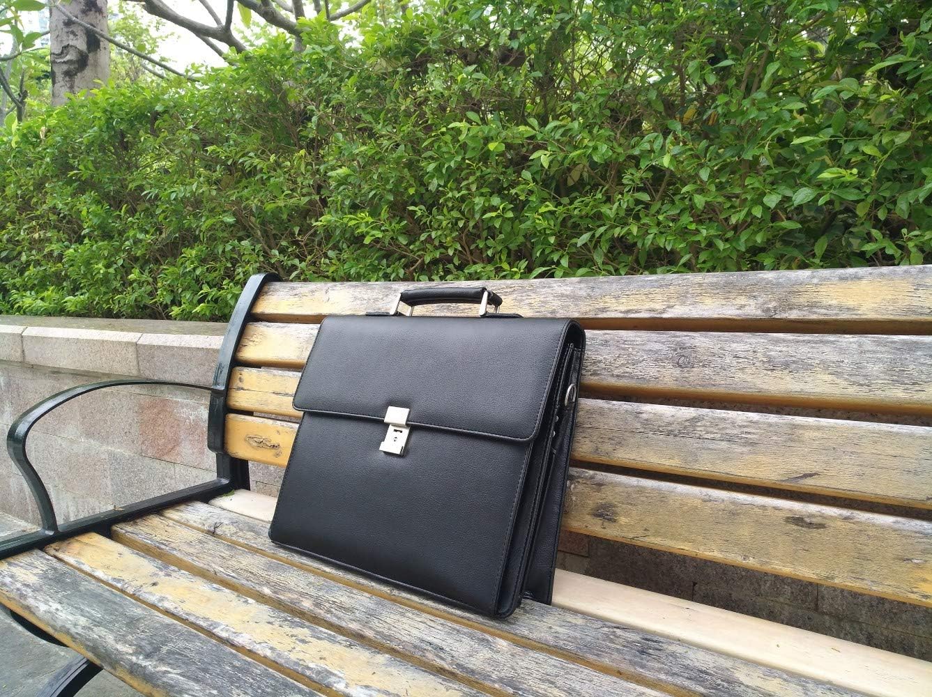 Mens Leather Briefcases Office Attorney Student Attache Case Messenger Bag w/Padded Compartment,Black