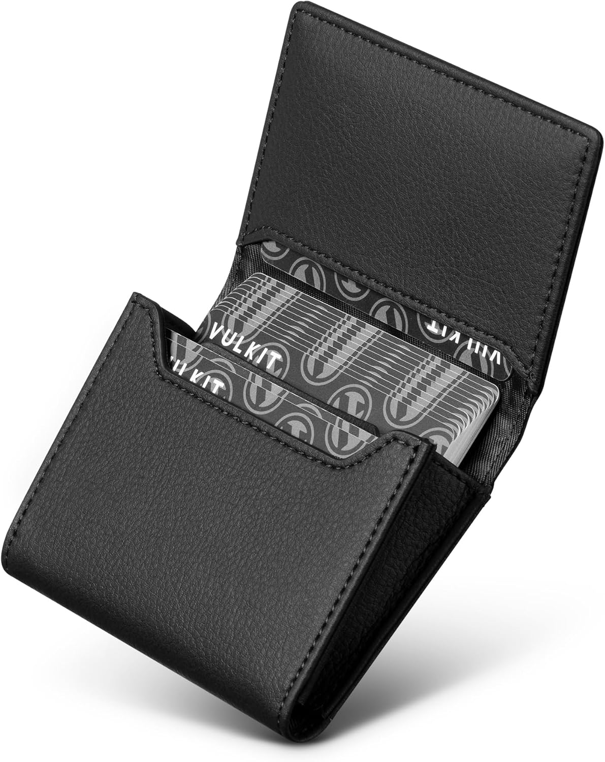 Real Leather Business Card Holder Premium RFID Blocking Card Case with ID Window and Magnetic Closure Holds Up to 40 Business Cards (Grain Black)
