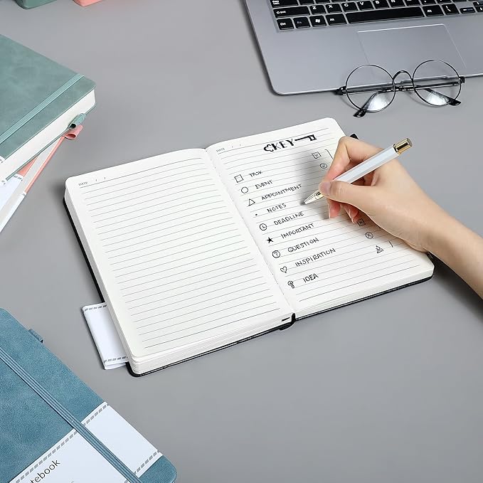 CAGIE Journal Notebook for Men Women 320 Pages Journaling Notebooks Leather Journals for Writing Hardcover for Work Diary Lined A5, Black