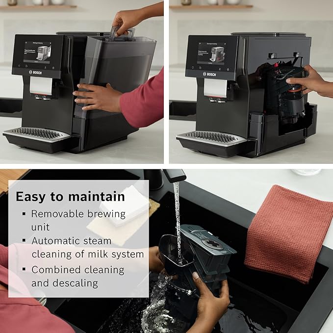 Bosch 800 Series Fully Automatic Espresso and Coffee Machine – 36 Drinks with Coffee World, Cold Brew, Double Cup, Integrated Milk Container, Smart Features, in Silver TQU60307