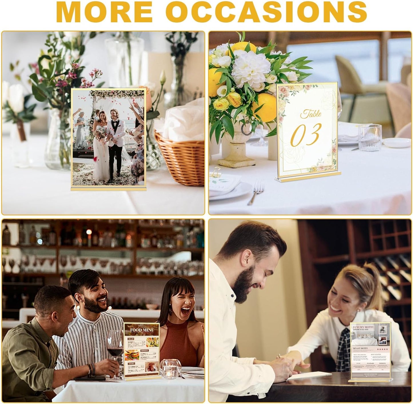 EHWINE 16 Pack Acrylic Sign Holder 8.5 x 11, Double-Sided Tabletop Gold Sign Holder, Clear Acrylic Picture Frame Menu Flyer Paper Holder Display Stand for Home Wedding Party (with Non-Slip Pads)