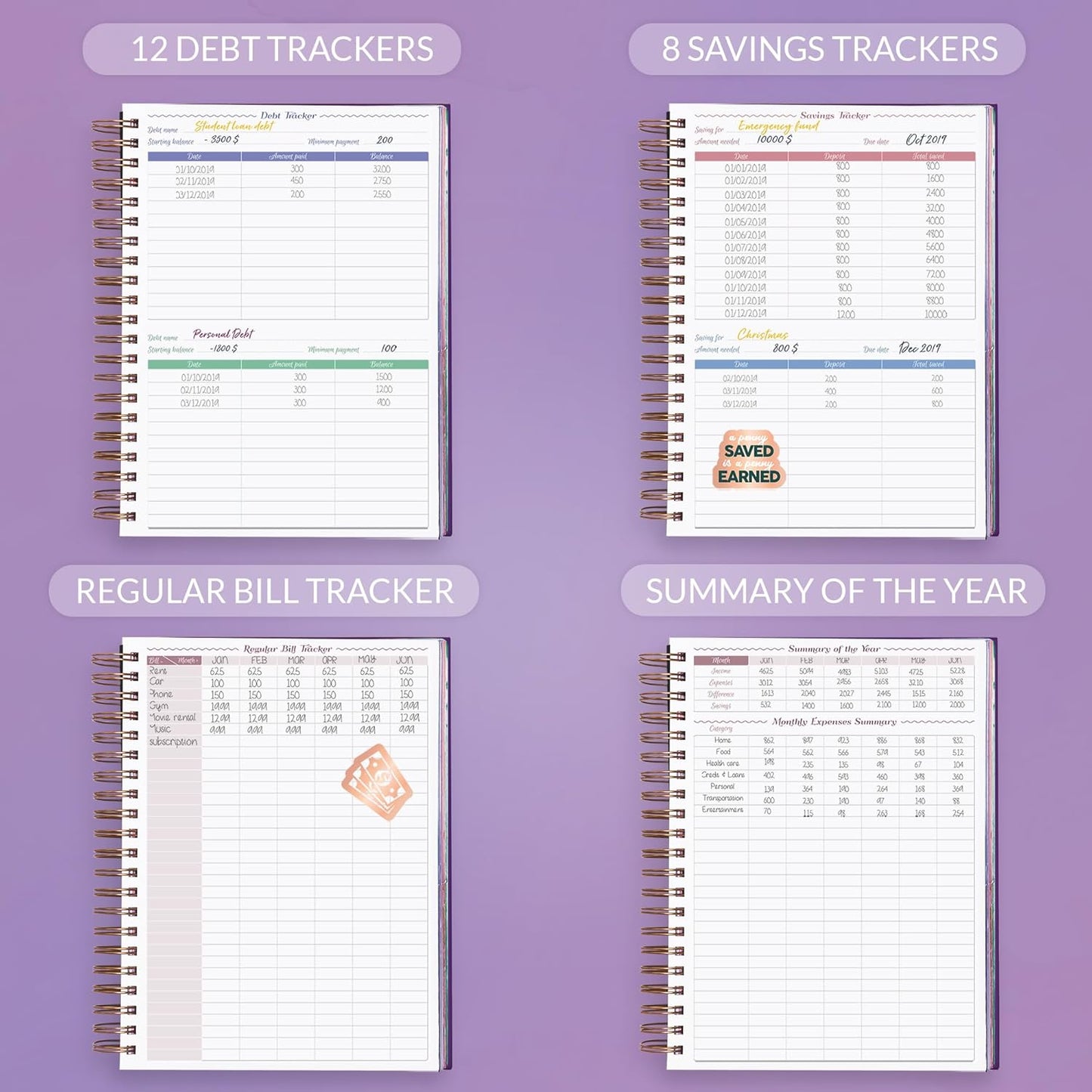 GoGirl Budget Planner & Monthly Bill Organizer – Monthly Financial Book with Pockets. Expense Tracker Notebook Journal, Large (Purple)