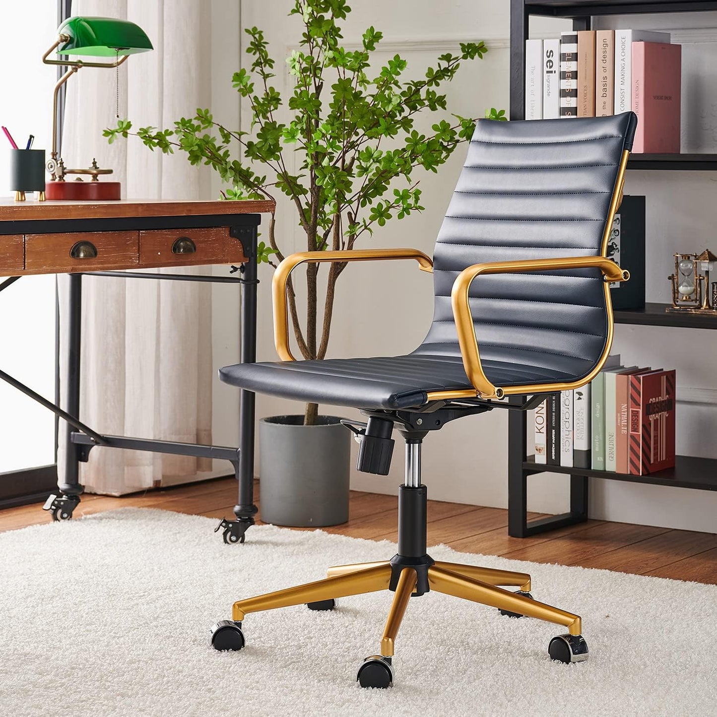 Chair, Desk Computer Chair ,with Armrests ,Ergonomic Office Chair for Home and Office, 17.32 x 22.83 x 35.43 inches, Multiple Colors (Gold Navy)