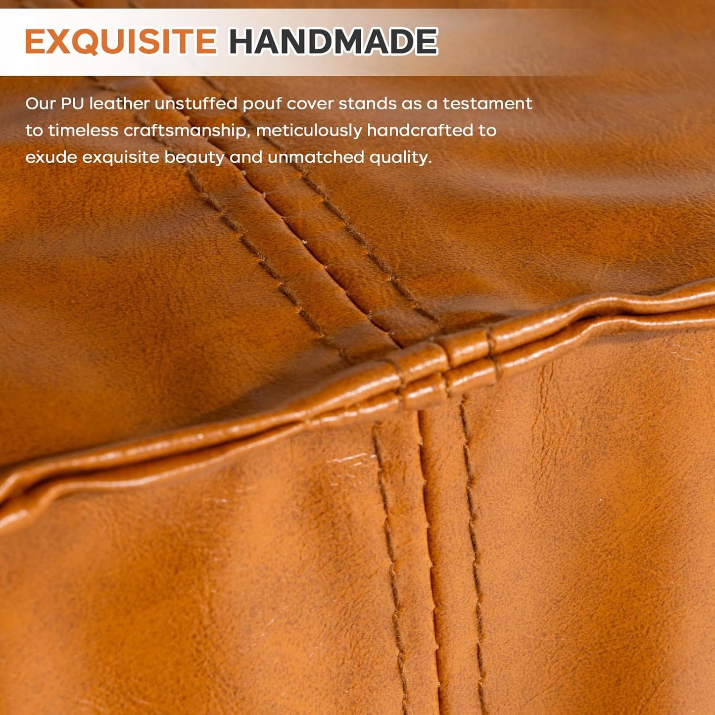 Pouf Ottoman Cover, 17.7" Square Unstuffed Pouf Cover, Faux PU Leather Moroccan Poofy Ottoman Footstool, Brown No Filler Footrest, Floor Chair Gifts Foot Rest for Living Room, (Only Cover)