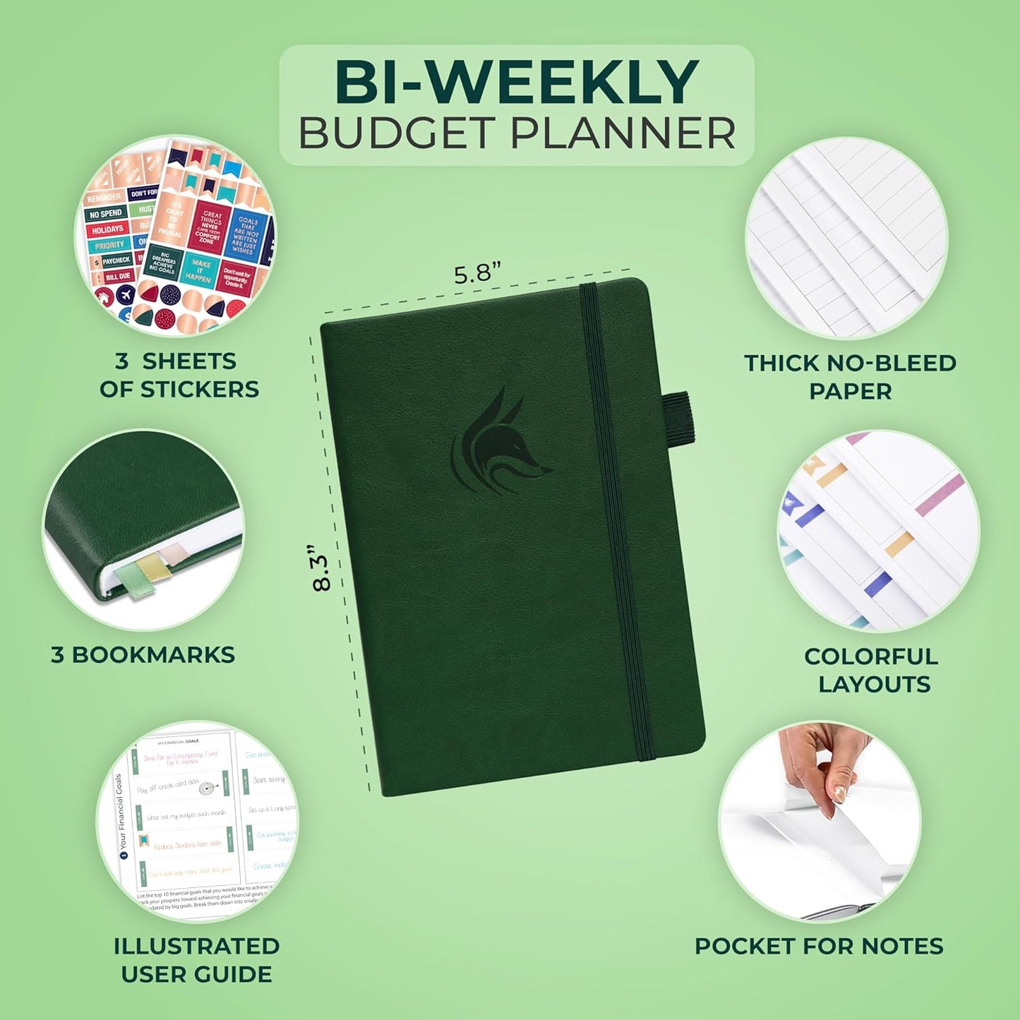 Clever Fox Bi Weekly Budget Planner – Undated Financial Organizer Book – Expense Tracker, Budgeting & Bill Notebook, A5 (Dark Green)