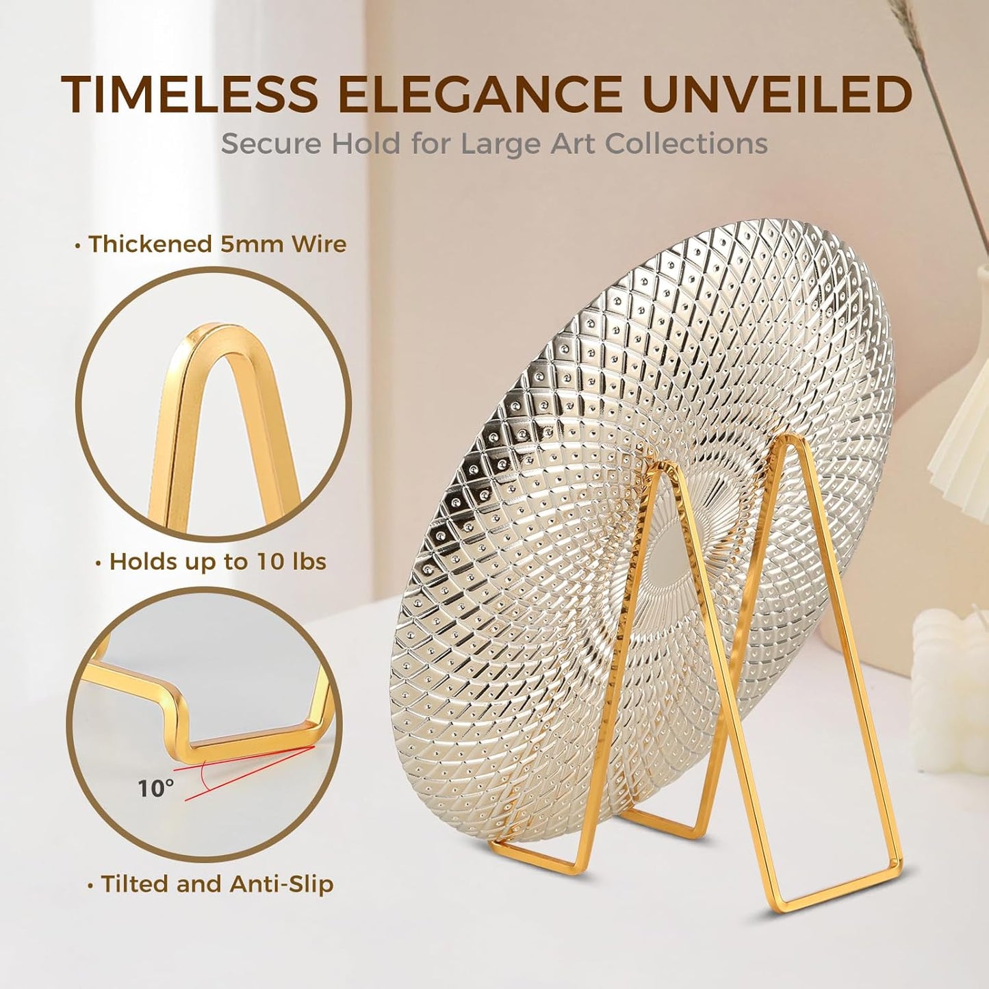 Plate Holder Easel Display Stand - 8 inch Metal Plate Stands for Display - Tabletop Picture Stand - Gold Iron Easels for Display Pictures | Photo Frames | Book | Decorative Plates | Plaque - 3 Pack