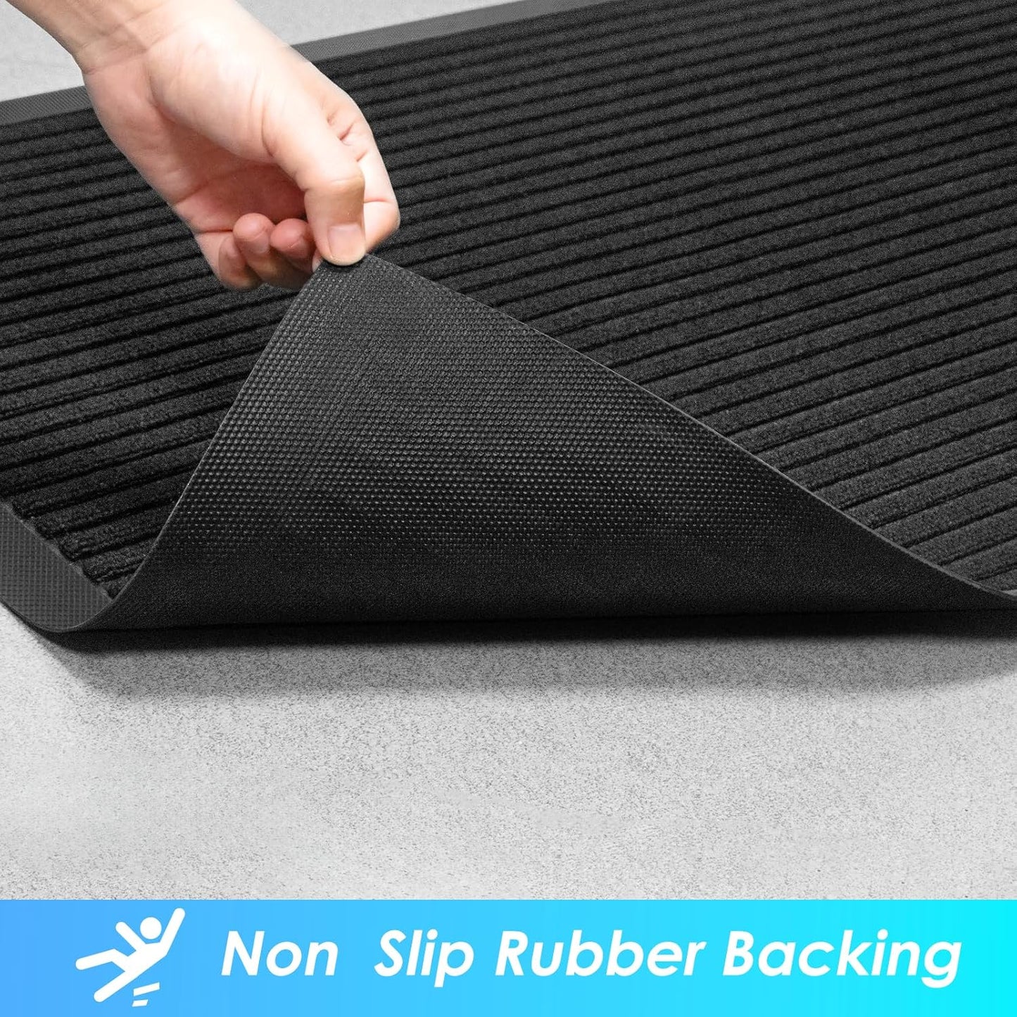 Vicwe Front Door Mat Indoor Outdoor Entrance, 48"x36" Heavy Duty Non-Slip Rubber Doormats, Low Profile,Easy Clean Entryway Floor Mats for Outside, Porch, Patios,Black