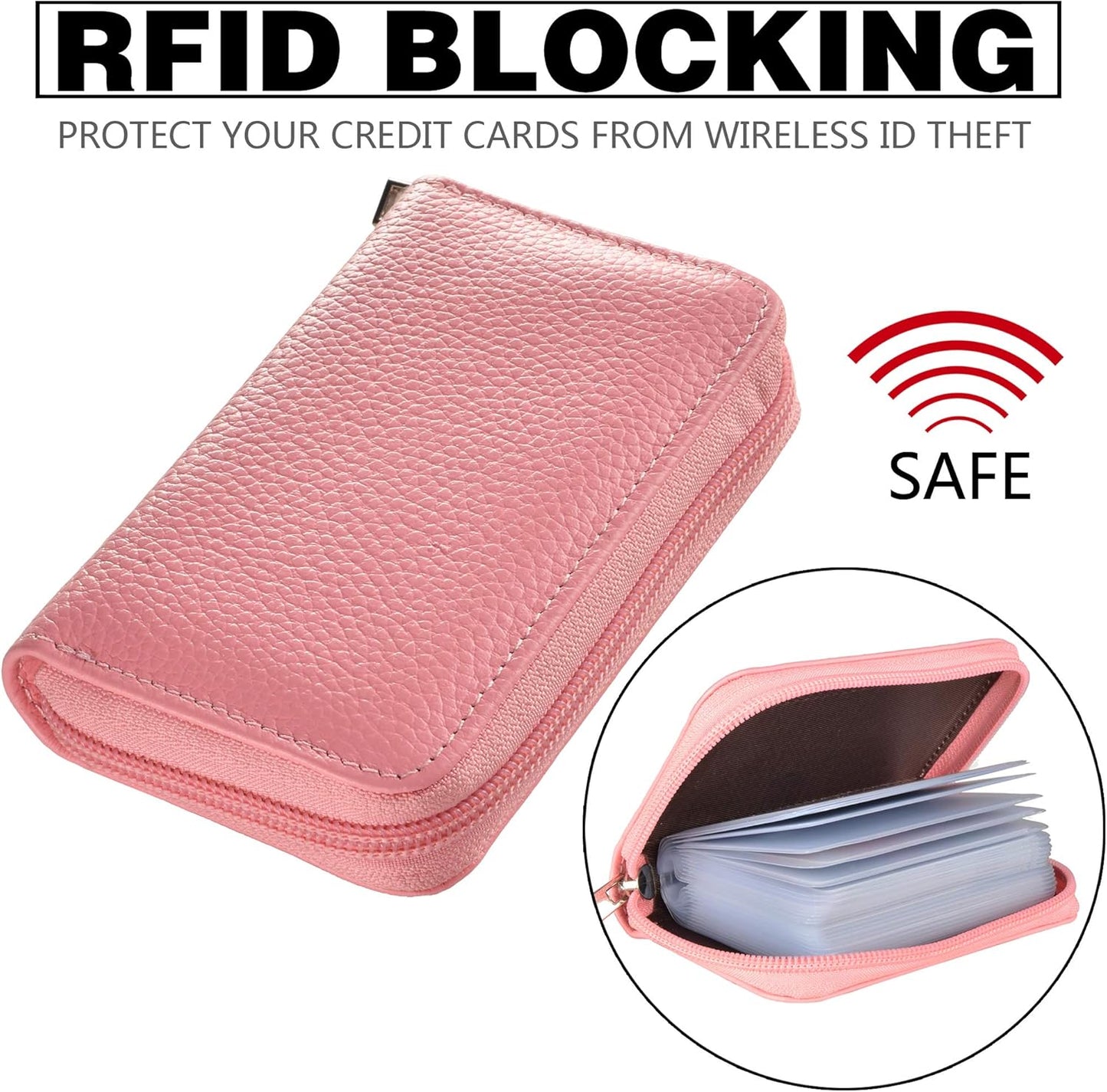 Easyoulife Genuine Leather Credit Card Holder Zipper Wallet With 26 Card Slots