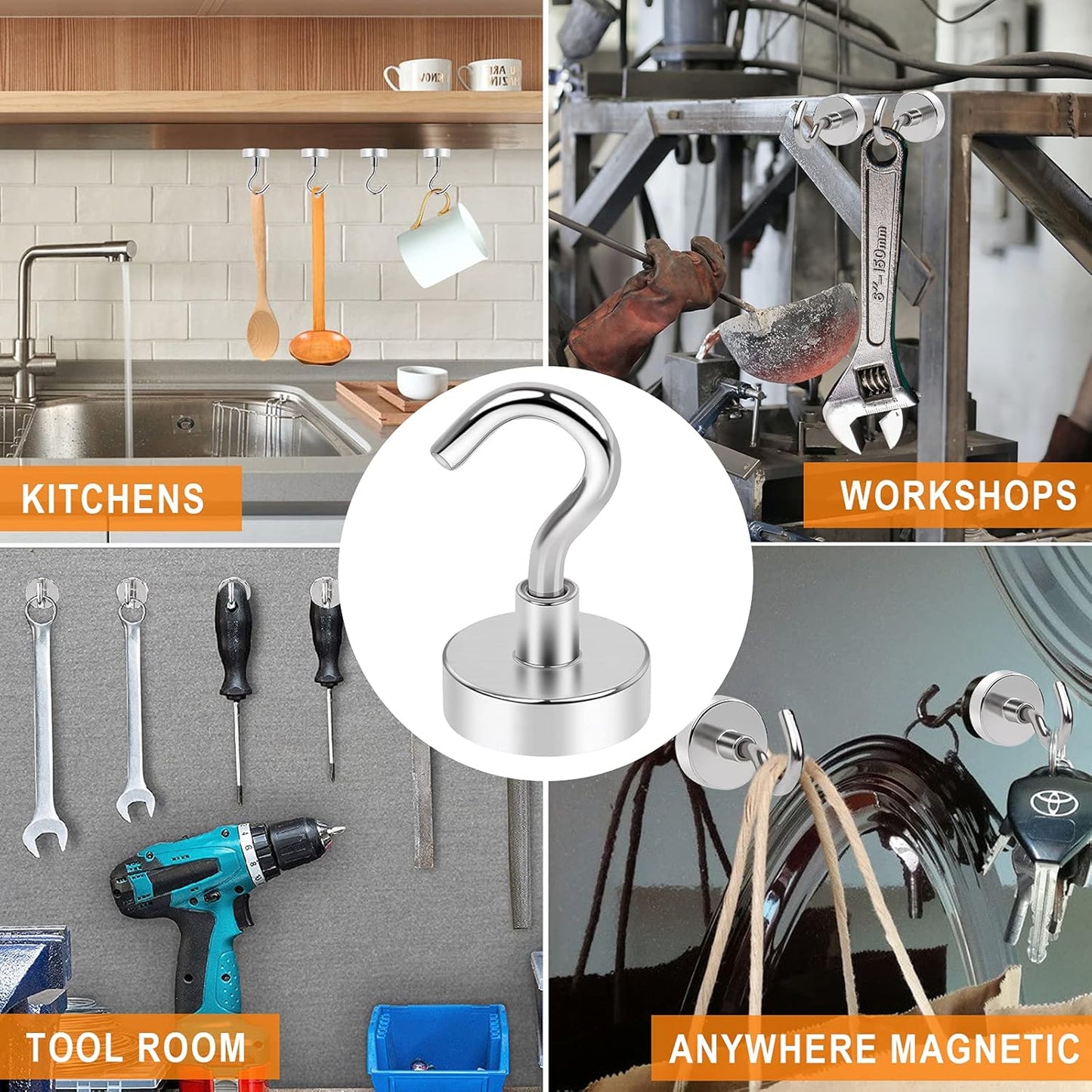 MIKEDE Magnetic Hooks Heavy Duty, 28LB Strong Rare Earth Neodymium Magnets with for Hanging, Hanger Cruise Kitchen, Home, Workplace, Office and Garage, 75 Pack