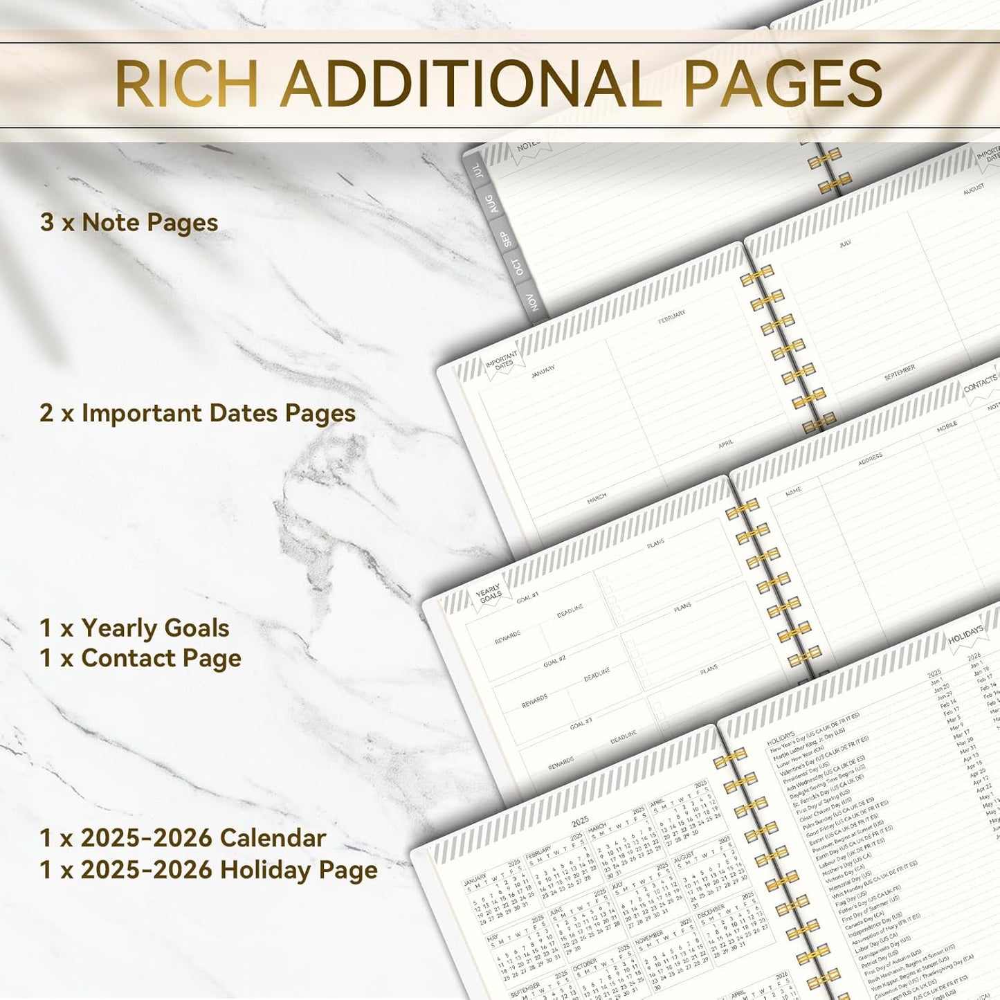 Planner 2025-2026, Weekly and Monthly Planners run from Jul.2025 - Jun.2026, AIMPEAK Calendar Planner with Monthly Tabs, White Marble, 5.5"x8.5"