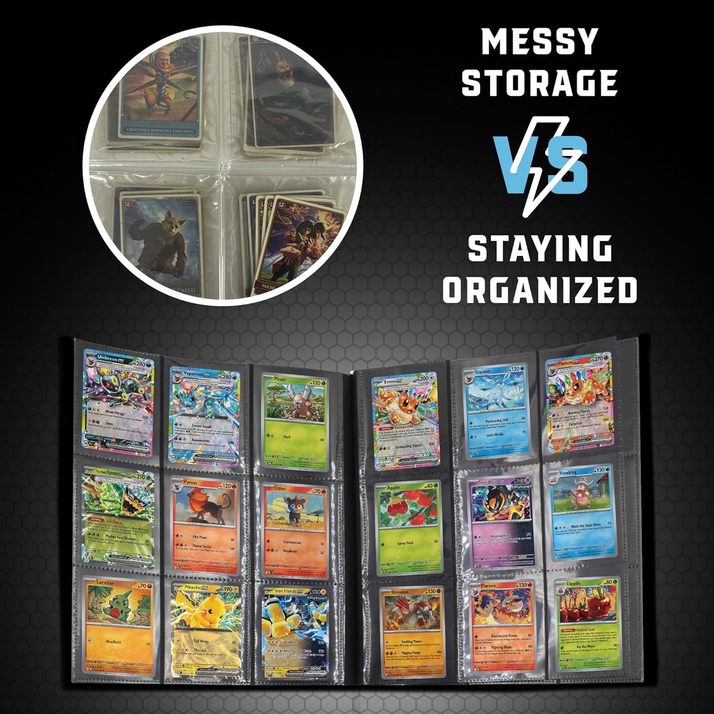 Trading Card Binder Pro-Folio – 9 Pocket Binder - Side-Loading Album, Durable & Acid-Free Storage for Pokémon, YuGiOh, MTG, TCG, Game & Sports Cards, Black