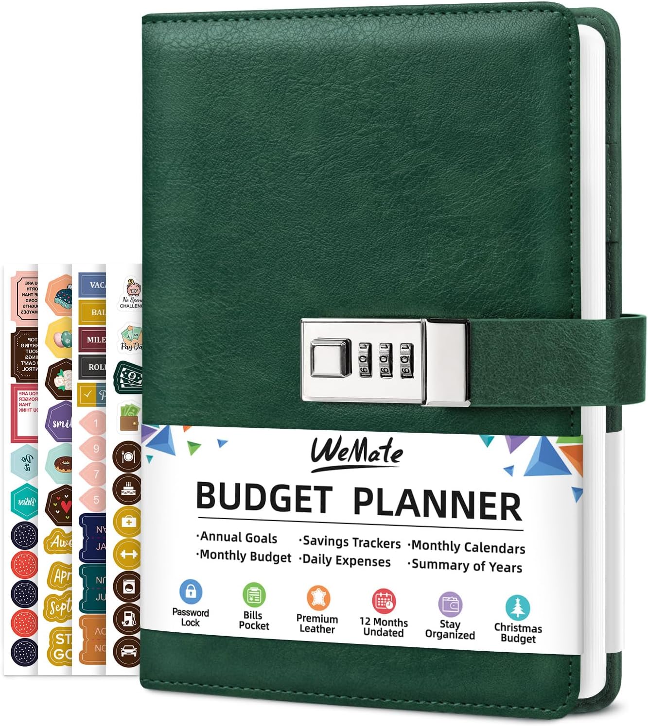 WEMATE Budget Planner 2025 with Lock, Monthly Budget Book with Expense Tracker Notebook, Undated Financial Planner to Manage Your Money, A5 Leather Account & Budget Book, Dark Green
