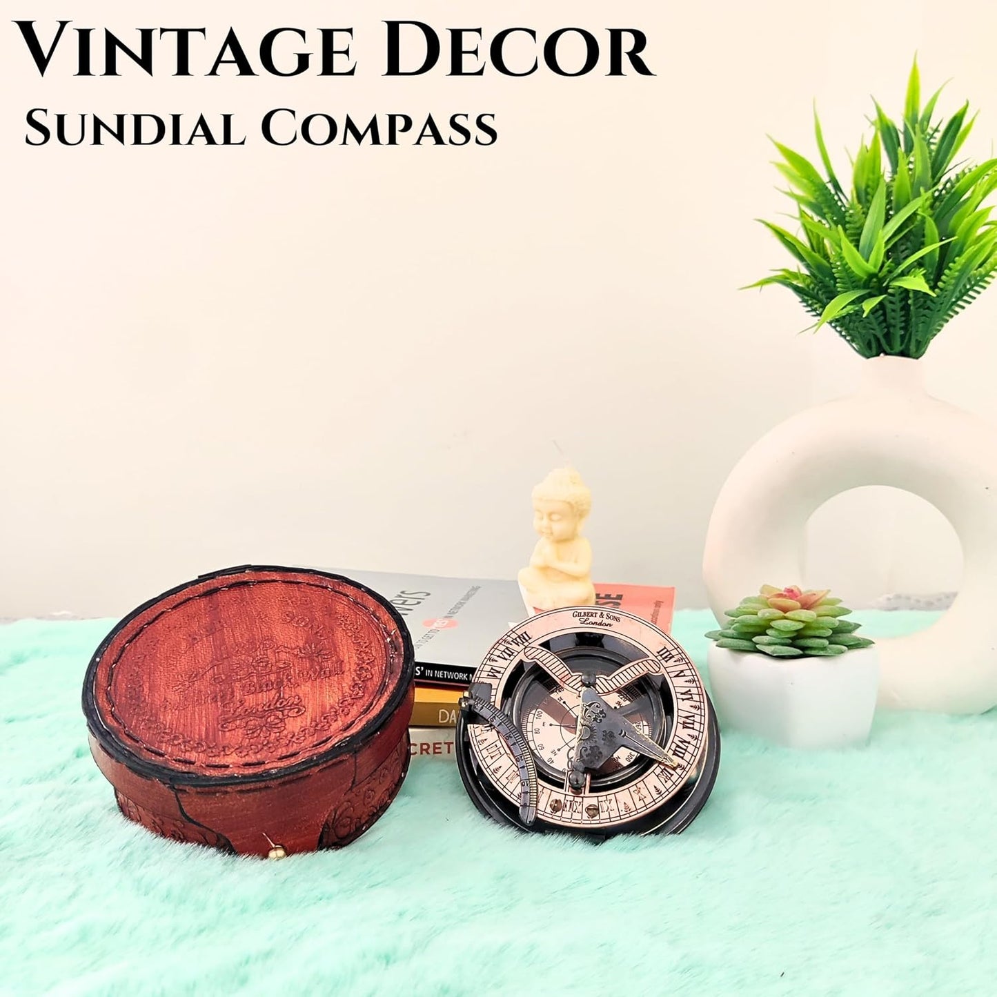 Antique Brass & Copper Sundial Compass, Sundial Clock in Box Gift Sun Clock Ship Replica Watch, Nautical Gifts for Men, Unique Nautical Decor, Naval Maritime Sundial (#5 Antique Gilbert)