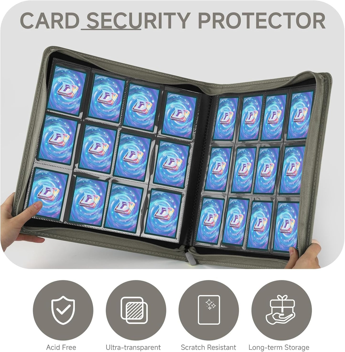 Trading Card Binder with Zip,12 Pockets Card Binder,720 Double Sided Pocket Card Collection Binder,Card Album Card Folder for MTG,TCG,Sports Cards,Game Cards,Grey