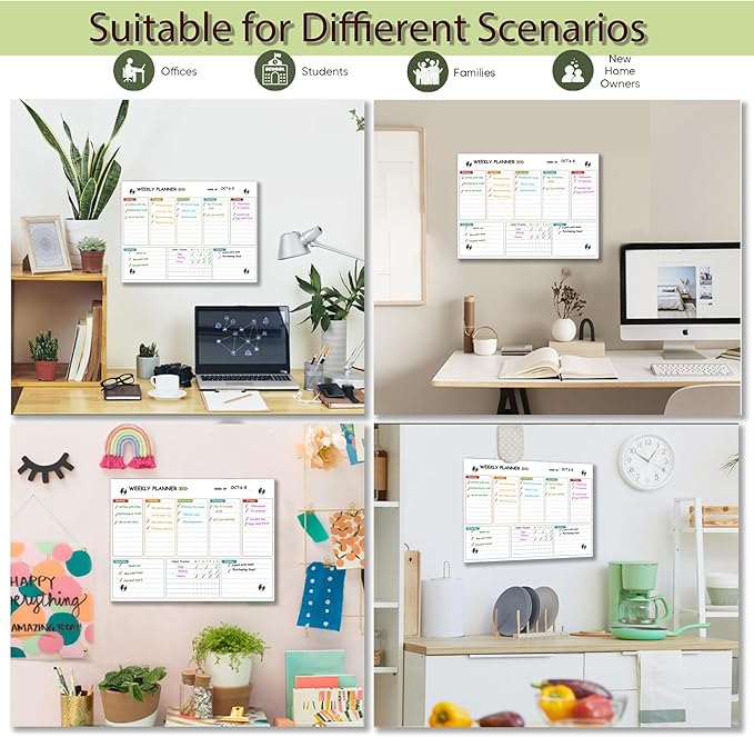 Glass Colorful Weekly Dry Erase Calendar Whiteboard for Wall,12"x 16",Frameless Mounting,Office/School/Home, Frameless Planner White Board