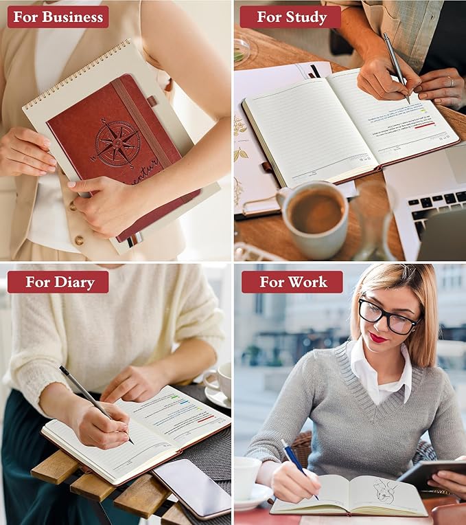 Lined Journal Notebook for Men Women, 160 Pages Ruled Paper, Inner Pocket, A5 Hardcover Vintage Leather Notebooks for Work, School, Travel Journaling, Daily Diary, Notepad 5.8" x 8.5" (Brown)