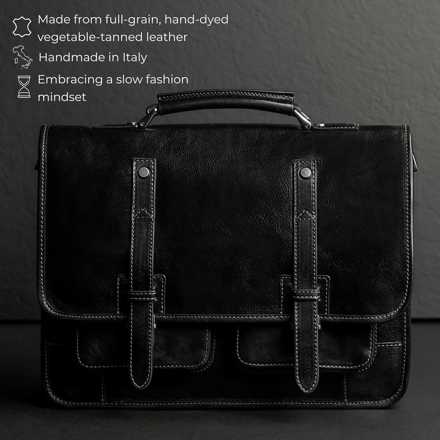 Time Resistance Leather Briefcase – Italian Handmade Leather Laptop Bag – Briefcase Convertible into Backpack