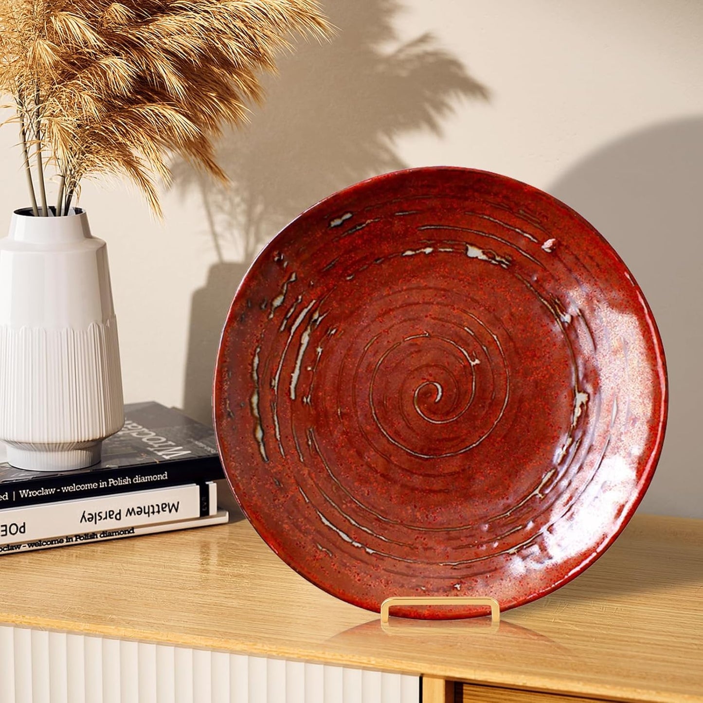 Large Plate Holder Display Stand - 10 inch Tall Plate Stands for Display - Metal Picture Frame Stand - Big Tabletop Easel Stand for Decorative Plates | Platter | Book | Plaque | Tile - 3 Pack - Gold